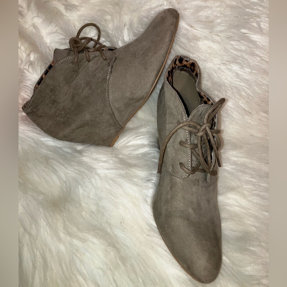 Qupid Lace Ankle Wedges